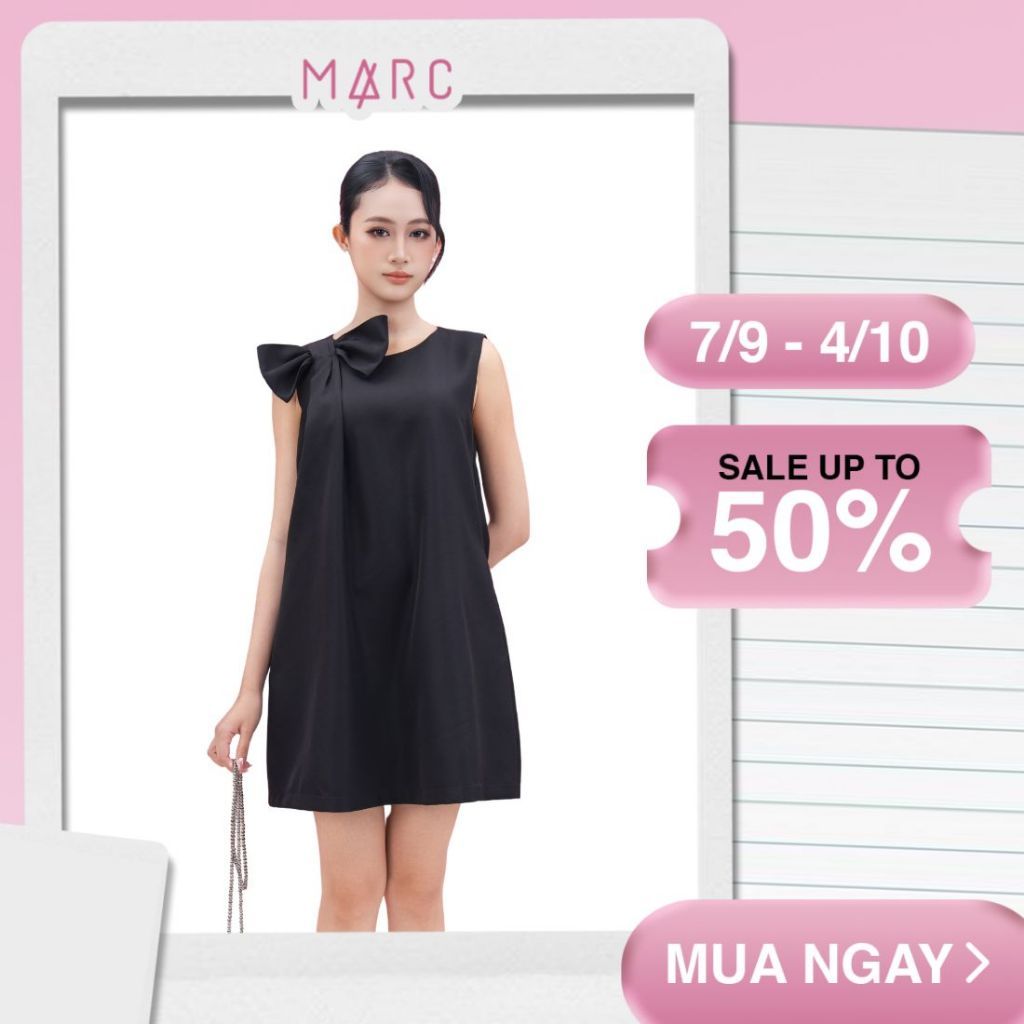 MARC FASHION Đầm mini phom suông phối nơ vai cách điệu_CBDN032630