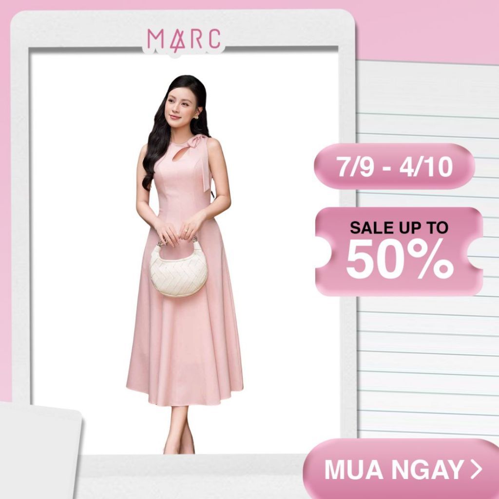 MARC FASHION Đầm Kiểu Nữ Sát Nách Khoét Cổ Phối Nơ - CBDD122520