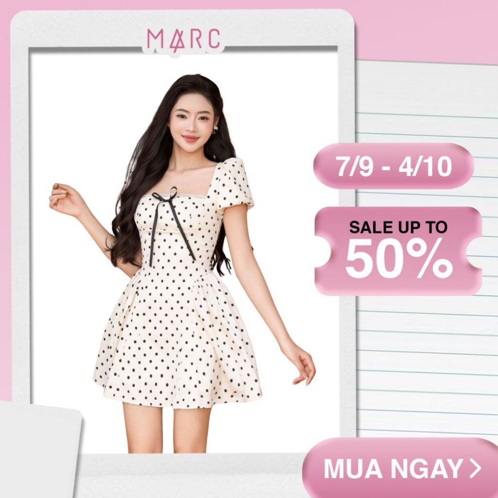 MARC - Đầm mini chấm bi tay phồng nhún tùng, đầm mini chấm bi đi hẹn hò nữ tính - CBDN042625