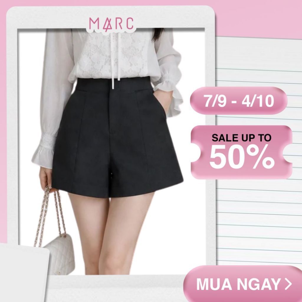 MARC - Quần ngắn nữ form A lưng cao túi chéo, quần short nữ đi chơi cuối tuần, quần đùi nữ - CBQN052613
