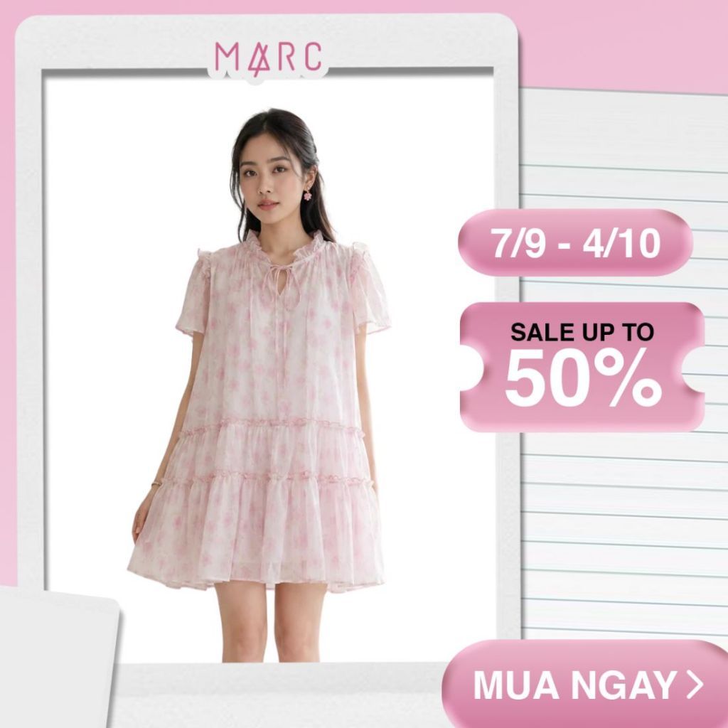 MARC FASHION_Đầm mini babydoll voan hoa nhún bèo_CBDN042619