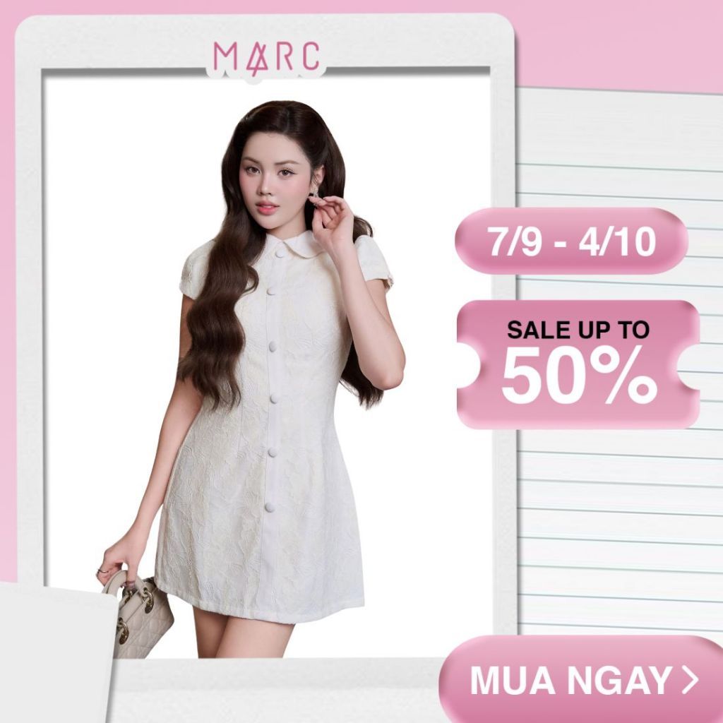 MARC - Đầm Kiểu Nữ Ren Hoa Cổ Lá Sen, đàm kiểu nữ đi chơi cuối tuần - CBDN022604