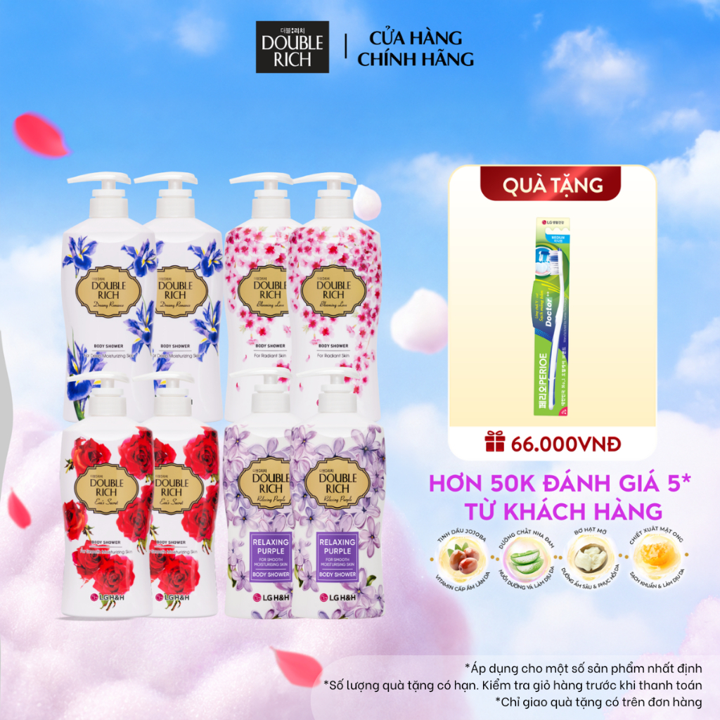 [CHÍNH HÃNG ĐỘC QUYỀN] Combo 2 Sữa tắm Double Rich Hương hoa chiết xuất thiên nhiên dưỡng ẩm, giúp làn da mịn màng 800g