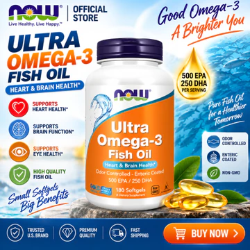 NOW Ultra Omega-3 Fish Oil 500 EPA 250 DHA 180 Softgels Dầu Cá Omega 3 Hỗ Trợ Tim Mạch Não Bộ Thị Lực