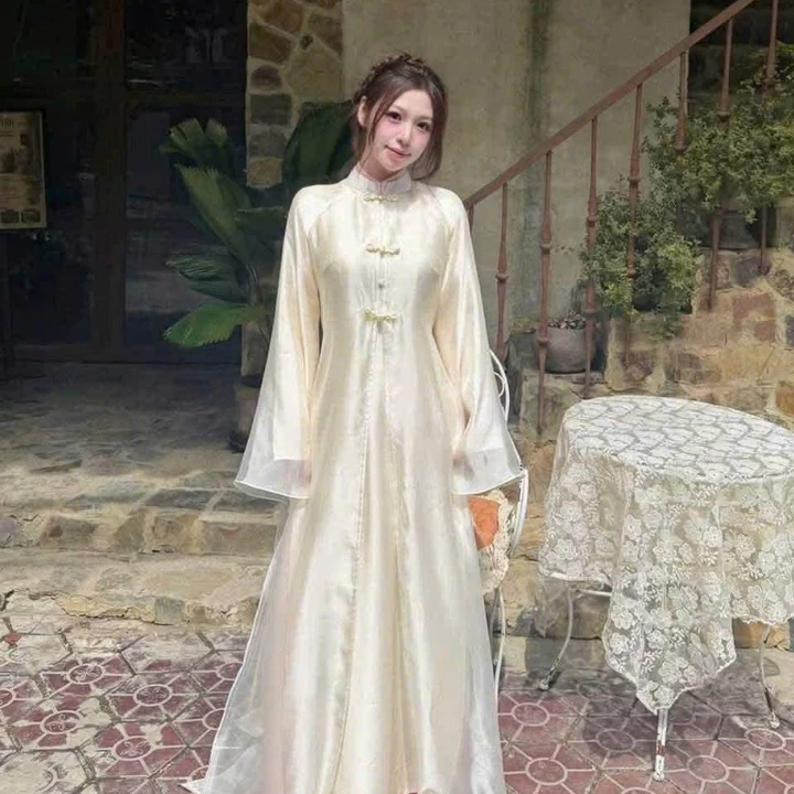 Set Áo Dài Tứ Thân Dáng Xuông Phối Choàng Tơ Cách Điệu sang trọng đủ màu - Việt Store AD 54