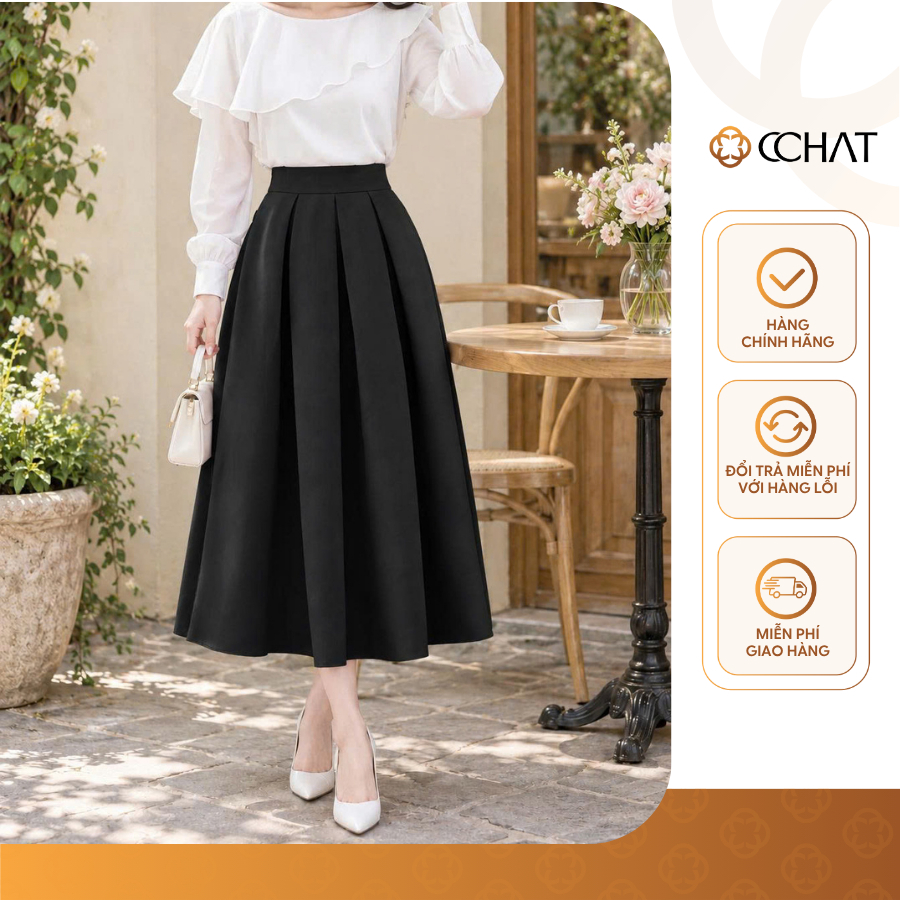 Chân Váy 𝐂𝐂𝐇𝐀𝐓 Dáng Xòe Ly Súp Chất Tafta Cao Cấp Phong Cách Thanh Lịch 23CDB2004XT