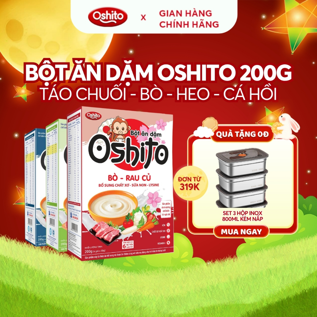 Bột Ăn Dặm Cho Bé Từ 6 Tháng Tuổi OSHITO, Thành Phần Sữa Non, Bổ Sung Dinh Dưỡng - Hộp 4 Gói 50g