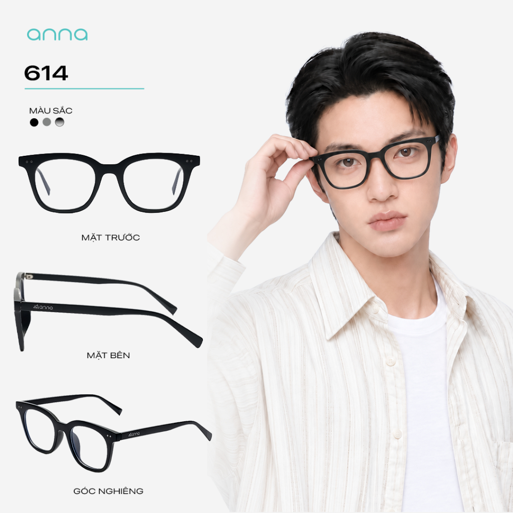 Gọng kính thời trang nam nữ ANNA dáng vuông chất liệu nhựa unisex cá tính 614