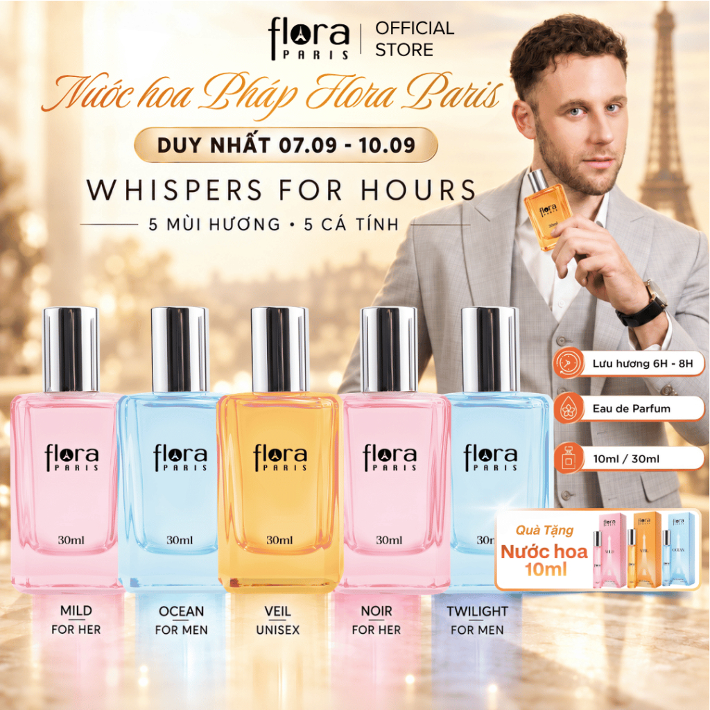 Nước Hoa Nam Nữ Flora Paris 30ML – 5 Mùi Hương Pháp Sang Trọng – Lưu Hương Đến 8H