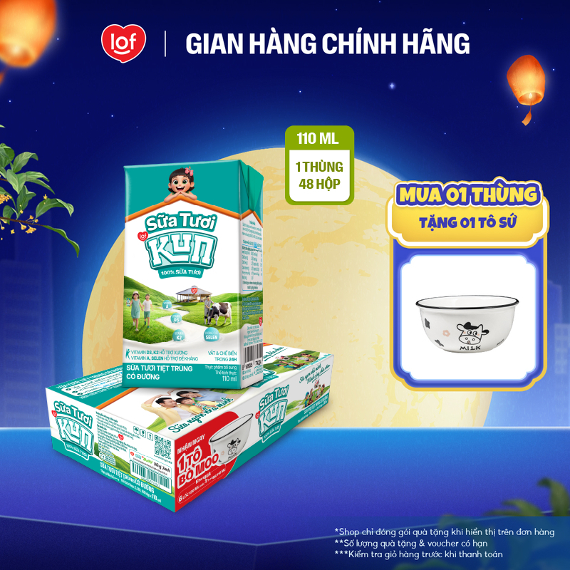 100% sữa tươi KUN có đường thùng 48 hộp x 110ml