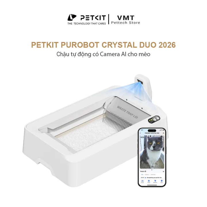 Thanh lý Hộp vệ sinh cho mèo tự động Purobot Crystal Duo new 95%, chậu cát vệ sinh có camera tự động, chậu cát vệ sinh m