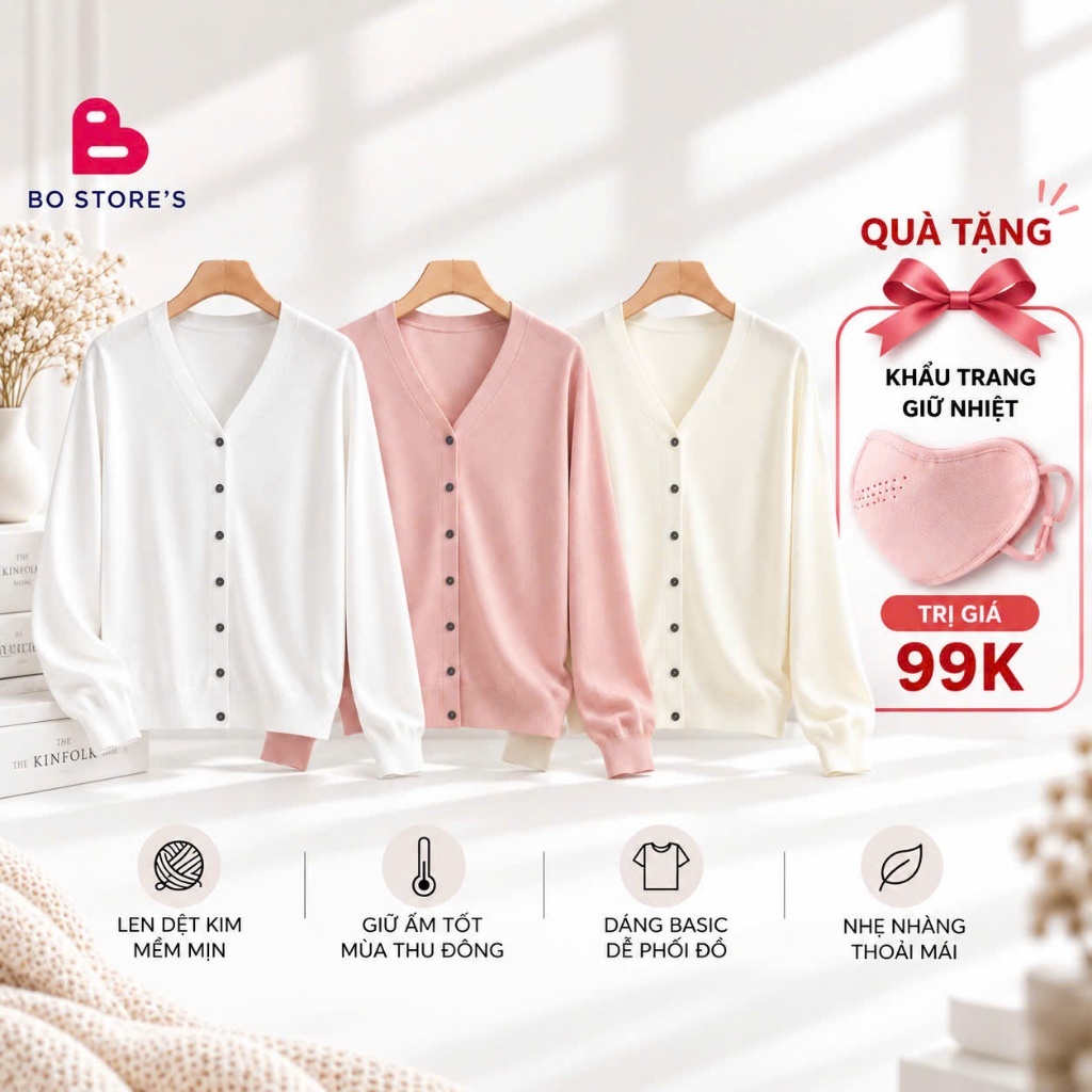 Áo Cardigan Len Mỏng Xuất Nhật Nhiều Màu