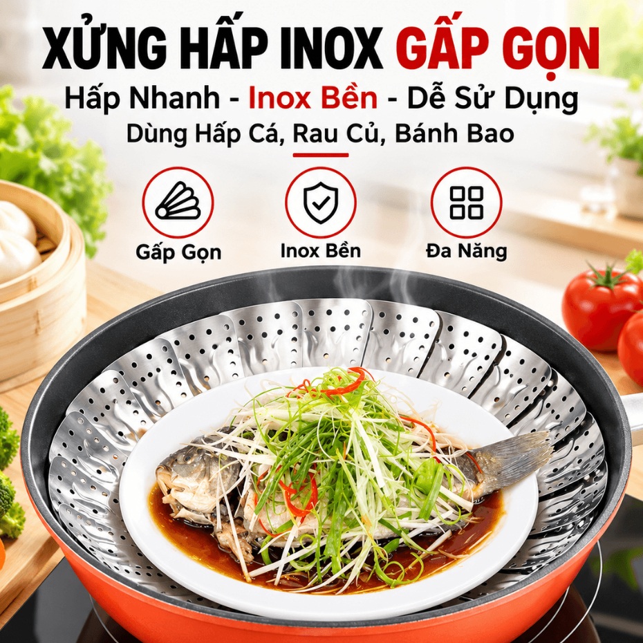 XỬNG HẤP XÒE - Vỉ hấp, Khay đô xôi inox đa năng, tiện lợi vừa mọi loại nồi. | BigBuy360 - bigbuy360.vn
