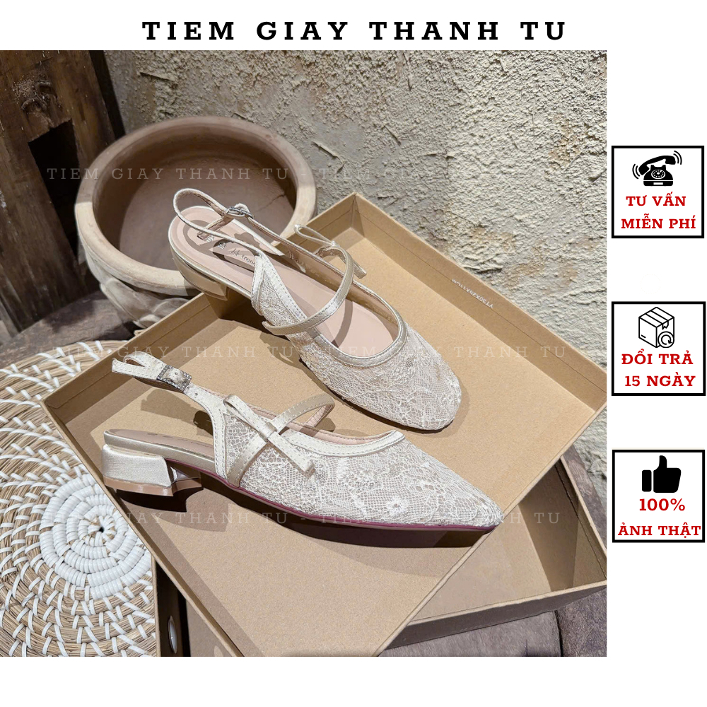 H8665-3 [ tiemgiaythanhtu ]Giày búp bê ối ren tiểu thư, giày sandal slingback đế thấp đi tiệc đi làm sang chảnh