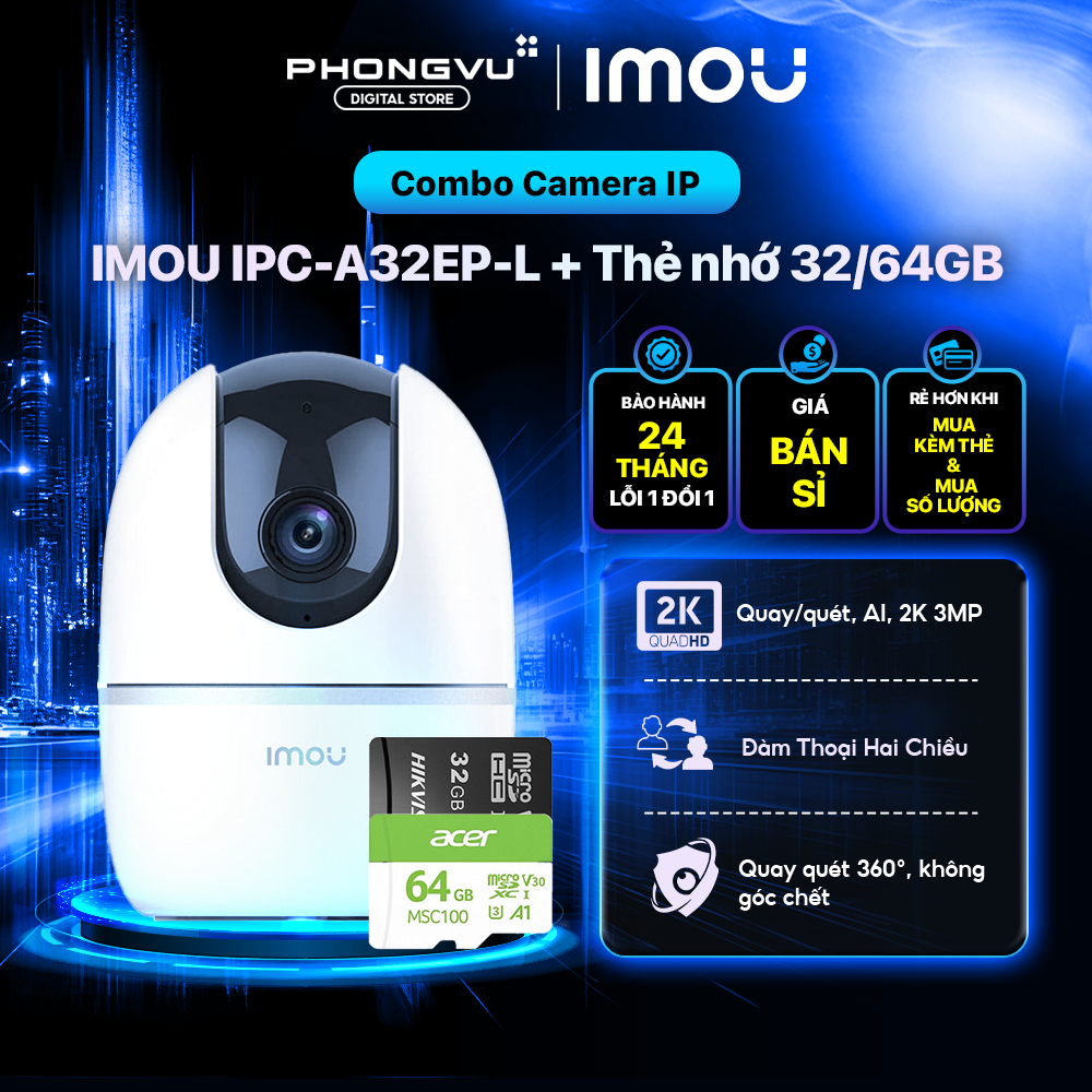 Camera Wifi IMOU A32EP 2K 3MP - Quay Quét 355°, AI Phát Hiện Người, Đàm Thoại 2 Chiều - Bảo Hành 24 Tháng
