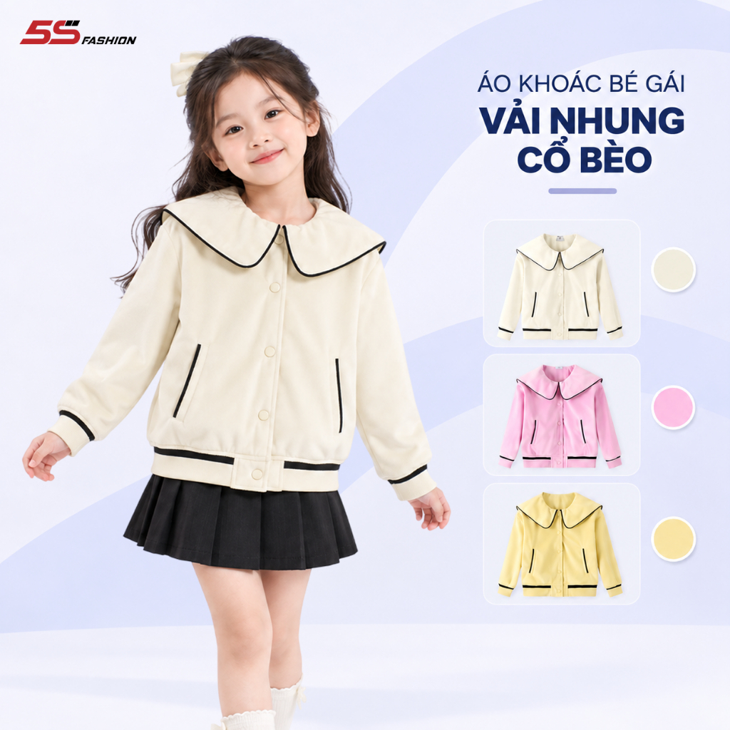 [GIÁ MỞ BÁN] Áo Khoác Bé Gái 5S FASHION Vải Nhung Cổ Bèo Dễ Thương G0AKH25002