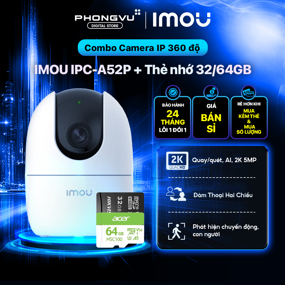 Camera IMOU Wifi Trong Nhà IMOU A32EP (3MP) / A52P (5MP) - Quay Quét 360, Đàm Thoại 2 Chiều, Còi hú báo động | BigBuy360 - bigbuy360.vn