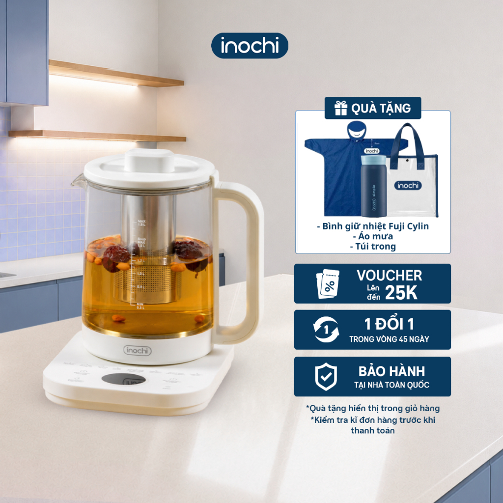 Inochi Ấm đun đa năng Akiba 1,8L -  Nấu Trà, Chưng Yến, Hầm Súp, Giữ Ấm