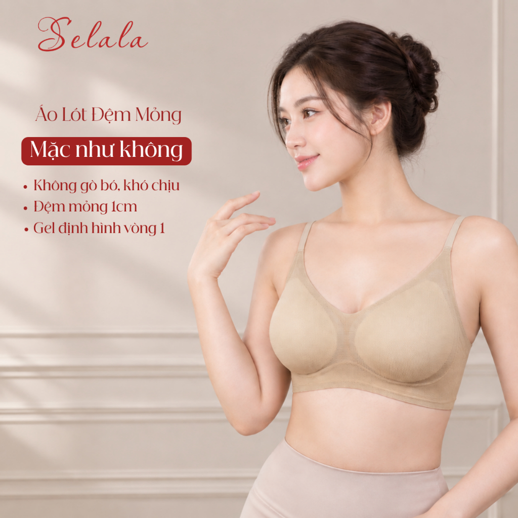 Áo lót nữ không gọng Selala đệm mỏng chất su vân ô cao cấp không viền tàng hình nâng gom ngực tự nhiên AM51