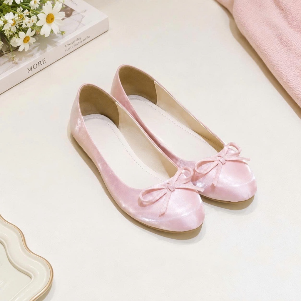 Giày búp bê nữ đế bệt, giày marryjane nữ mũi tròn êm chân màu hồng phối nơ tiểu thư thanh lịch size 35-39 Haru Shoes | BigBuy360 - bigbuy360.vn