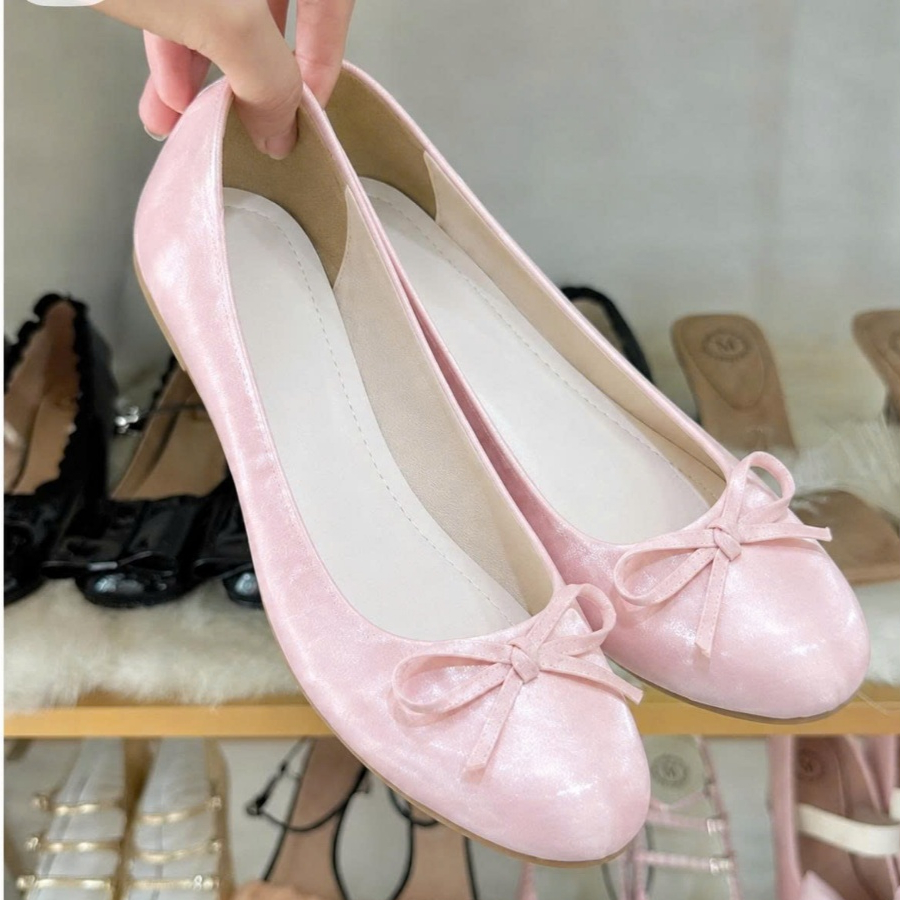Giày búp bê nữ đế bệt, giày marryjane nữ mũi tròn êm chân màu hồng phối nơ tiểu thư thanh lịch size 35-39 Haru Shoes | BigBuy360 - bigbuy360.vn