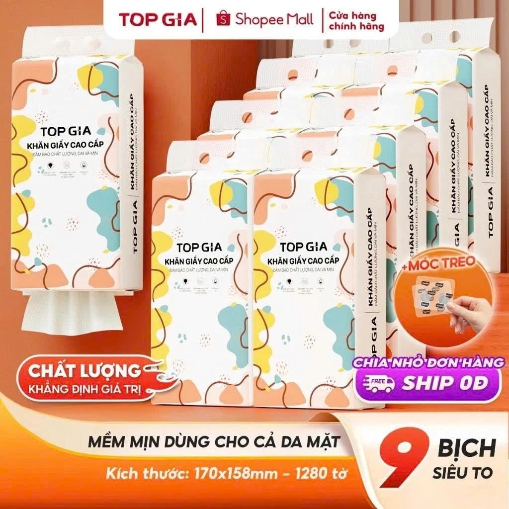 [9 BỊCH CỠ ĐẠI ĐẶC BIỆT] Khăn giấy rút Top Gia thùng 6, 9 bịch treo tường tiện lợi siêu dai mềm mịn | BigBuy360 - bigbuy360.vn