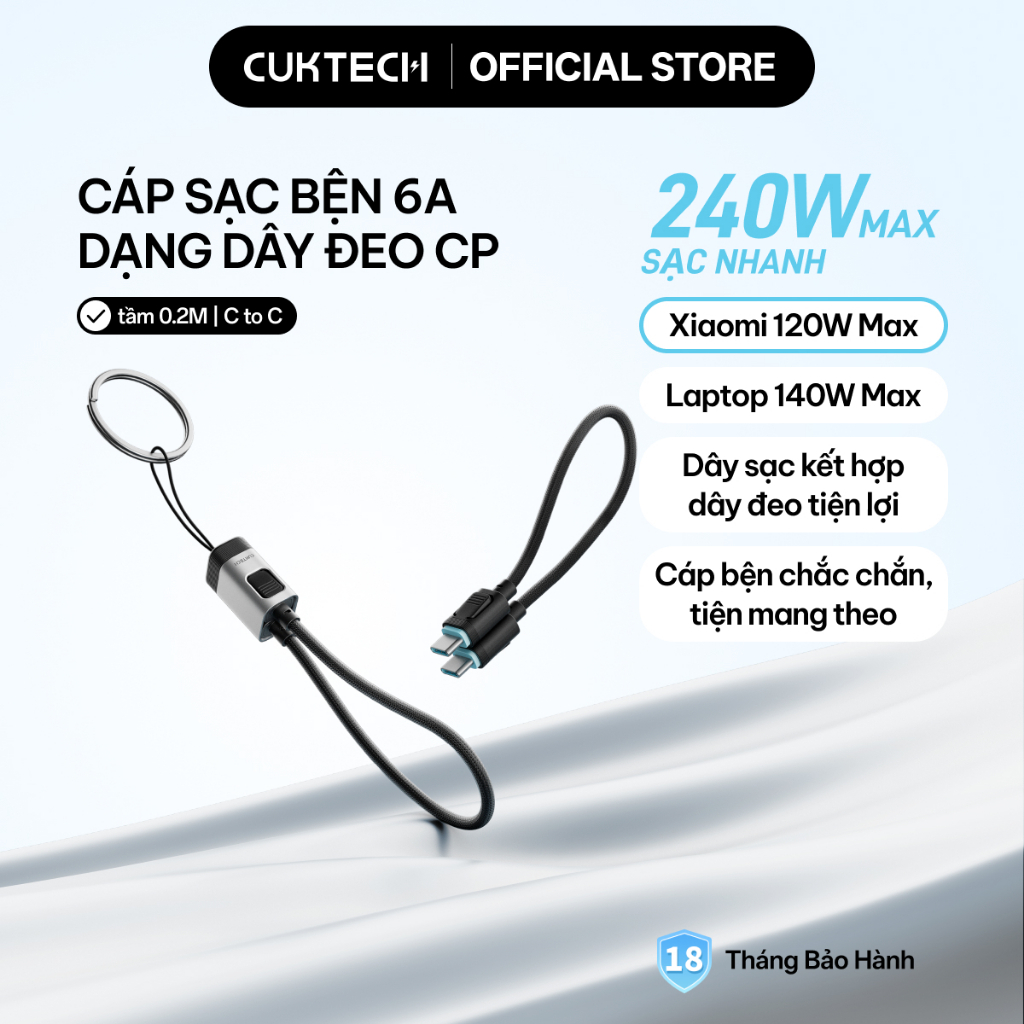 Cáp Sạc Bện 6A Dạng Dây Đeo CUKTECH CP (C To C) Cáp Sạc Nhanh 240W Cho Sạc Dự Phòng/iP/Samsung/Xiaomi/Laptop | BigBuy360 - bigbuy360.vn