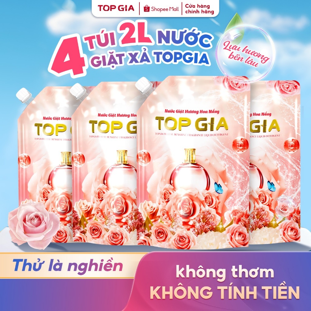Nước Giặt Xả TopGia Hương Hoa Nắng Dịu Nhẹ Đánh Bay Vết Bẩn Lưu Hương 72H