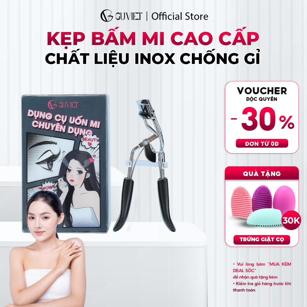 Kẹp bấm mi cao cấp GUVIET cho hàng mi cong dài và lâu chất inox chống gỉ( màu hồng và màu đen )