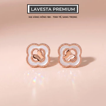 Bông tai bạc nữ mạ vàng hồng 18K cao cấp LAVESTA LAV263 Midori mang nét đẹp may mắn và tự do toả sáng