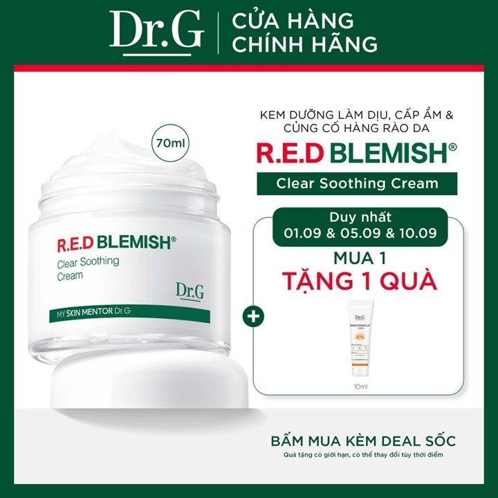 Kem dưỡng Dr.G R.E.D Blemish Clear Soothing Cream DrG 70ml cấp ẩm, làm dịu và giúp củng cố hàng rào bảo vệ da
