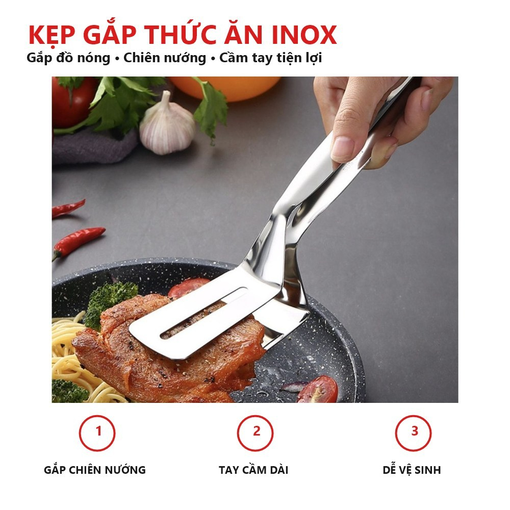 Kẹp Gắp Thức Ăn Inox Đa Năng, Kẹp Gắp Đồ Nóng Chiên Nướng, Tay Cầm Dài Chống Trượt Tiện Dụng Nhà Bếp