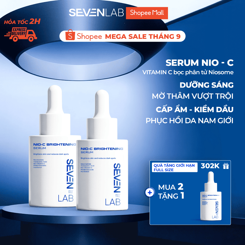 Serum dưỡng trắng da mặt nam giới Nio-Vitamin C SEVENLAB dưỡng sáng, mờ thâm mụn vượt trội 30g