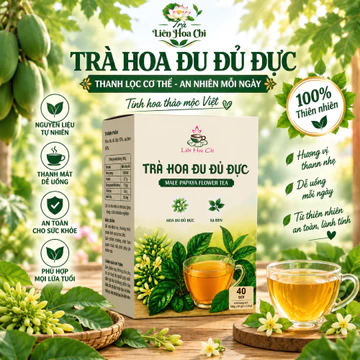 Trà Hoa Đu Đủ Đực Liên Hoa Chi 100g 40 Gói – Trà Thảo Mộc Hoa Đu Đủ Đực Kết Hợp Xạ Đen – Nguyên Liệu Tự Nhiên, Thanh Nhẹ