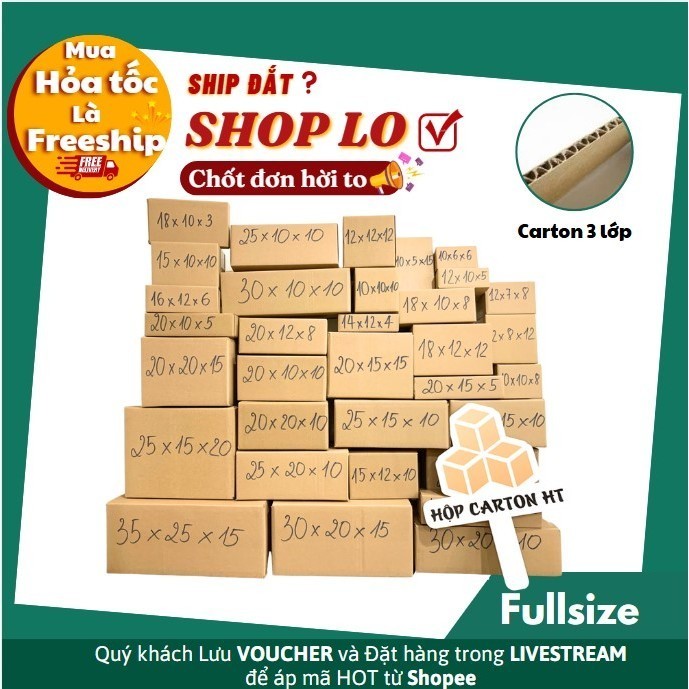 ( HỎA TỐC) Combo 100 hộp giấy carton đối khẩu nhiều size, nhiều kích thước giá rẻ đóng hàng - HT PLUS
