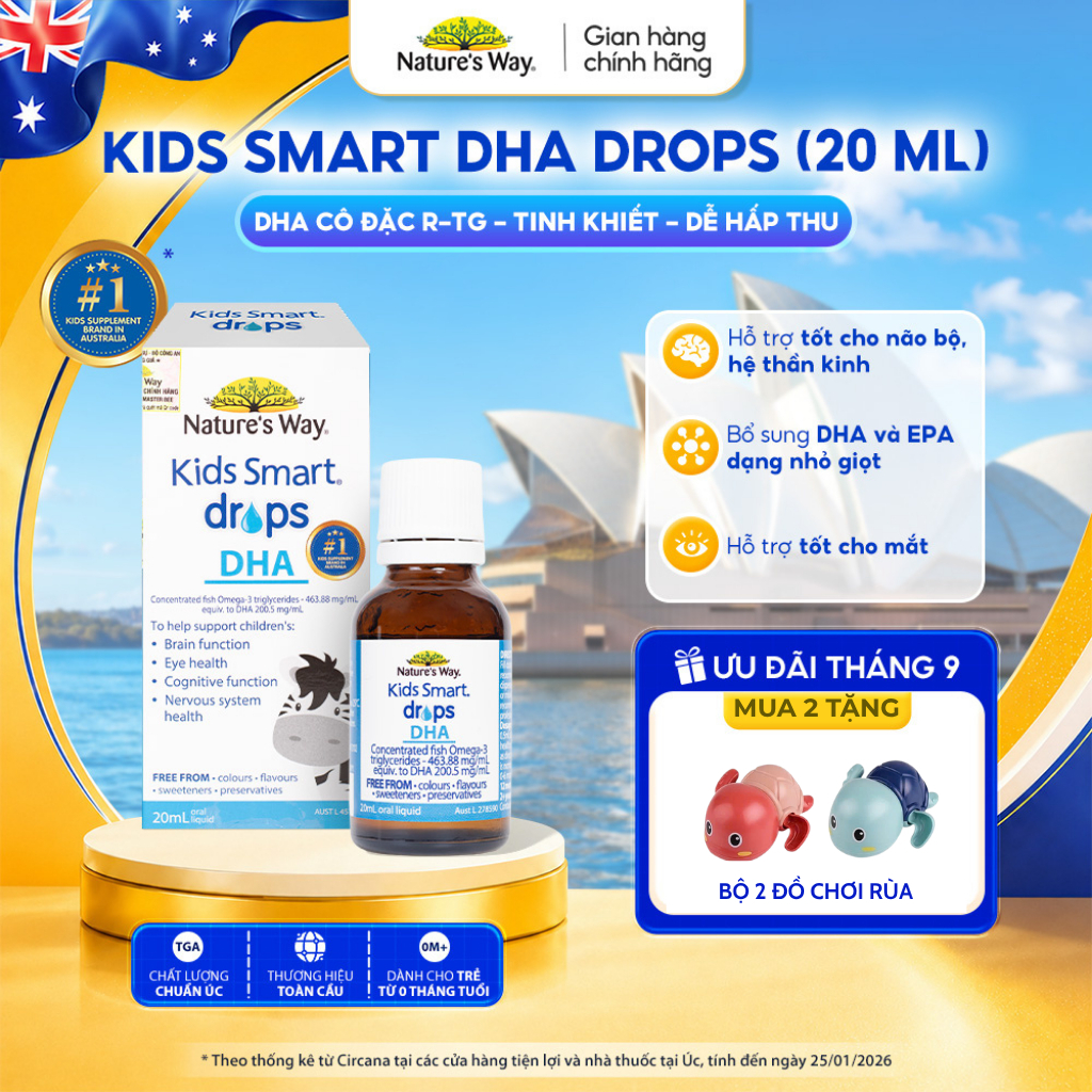 DHA Drops Nature's Way Kids Smart Bổ Sung DHA, EPA, Omega 3 RTG Cô Đặc, Hỗ Trợ Tốt Cho Não Và Mắt Cho Bé 20ml