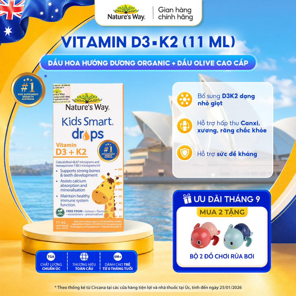 Vitamin D3K2 Nature's Way, Với Dầu Hoa Hướng Dương Organic, Giúp Bổ sung Vitamin D3, K2-MK7 Cho Trẻ Sơ Sinh Hộp 11ml