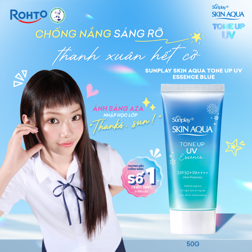 Kem chống nắng nâng tông cho da vàng, ấm, khuyết điểm đỏ Sunplay Skin Aqua Tone Up UV Essence Blue SPF 50+ PA++++ 50g