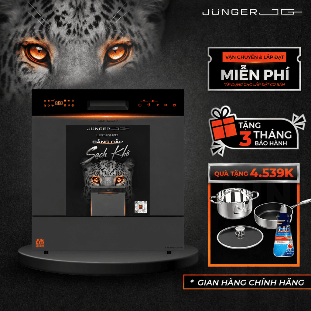 [QUÀ KHỦNG 5Tr+LẮP 0Đ] Máy Rửa Chén Bát Junger JG Leopard DWJ-136-VG 13 bộ, Sấy Độc Lập, 8 Chức Năng, Sạch Khô Tuyệt Đối