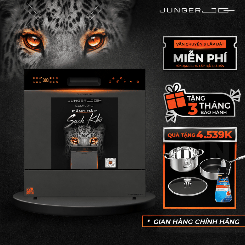 [2 QUÀ + LẮP 0Đ] Máy Rửa Chén Bát Junger JG Leopard DWJ-133-MS 13 bộ, Ion Bạc Khử Trùng Mạnh BH 7 Năm Sạch Khô Tuyệt Đối