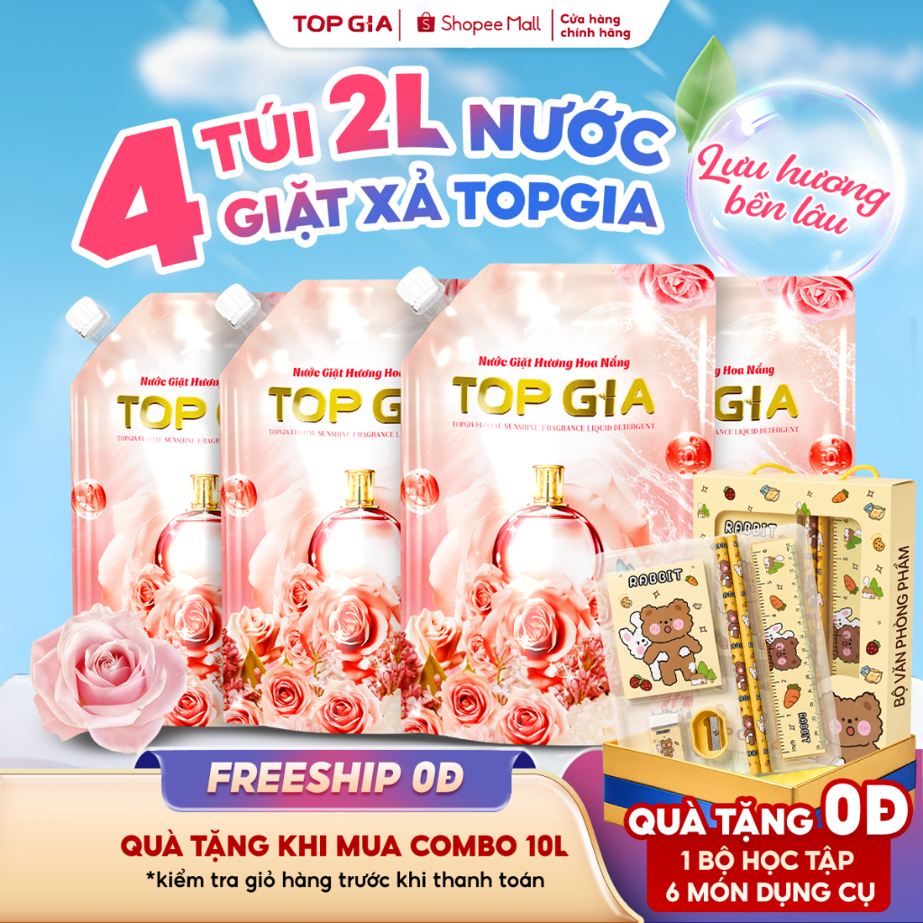 Nước Giặt Xả TopGia Hương Hoa Nắng Dịu Nhẹ Đánh Bay Vết Bẩn Lưu Hương 72H