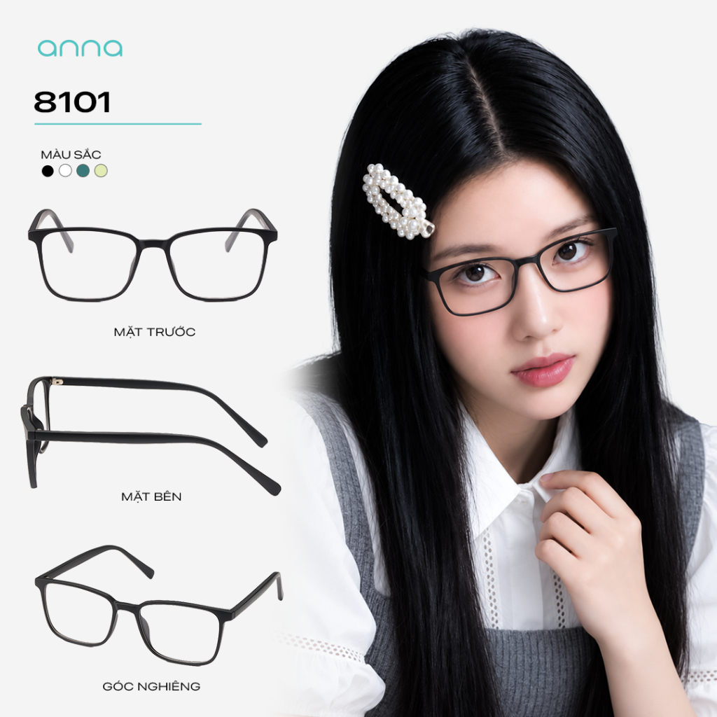 Kính mắt thời trang nam nữ ANNA dáng vuông basic chất liệu nhựa dẻo 8101