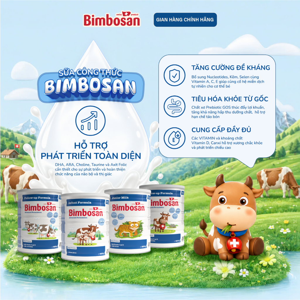 Sữa Bimbosan GĐ3 Giúp Hỗ Trợ Phát triển Chiều Cao Nhập Khẩu Chính Hãng Nội Địa Thụy Sĩ