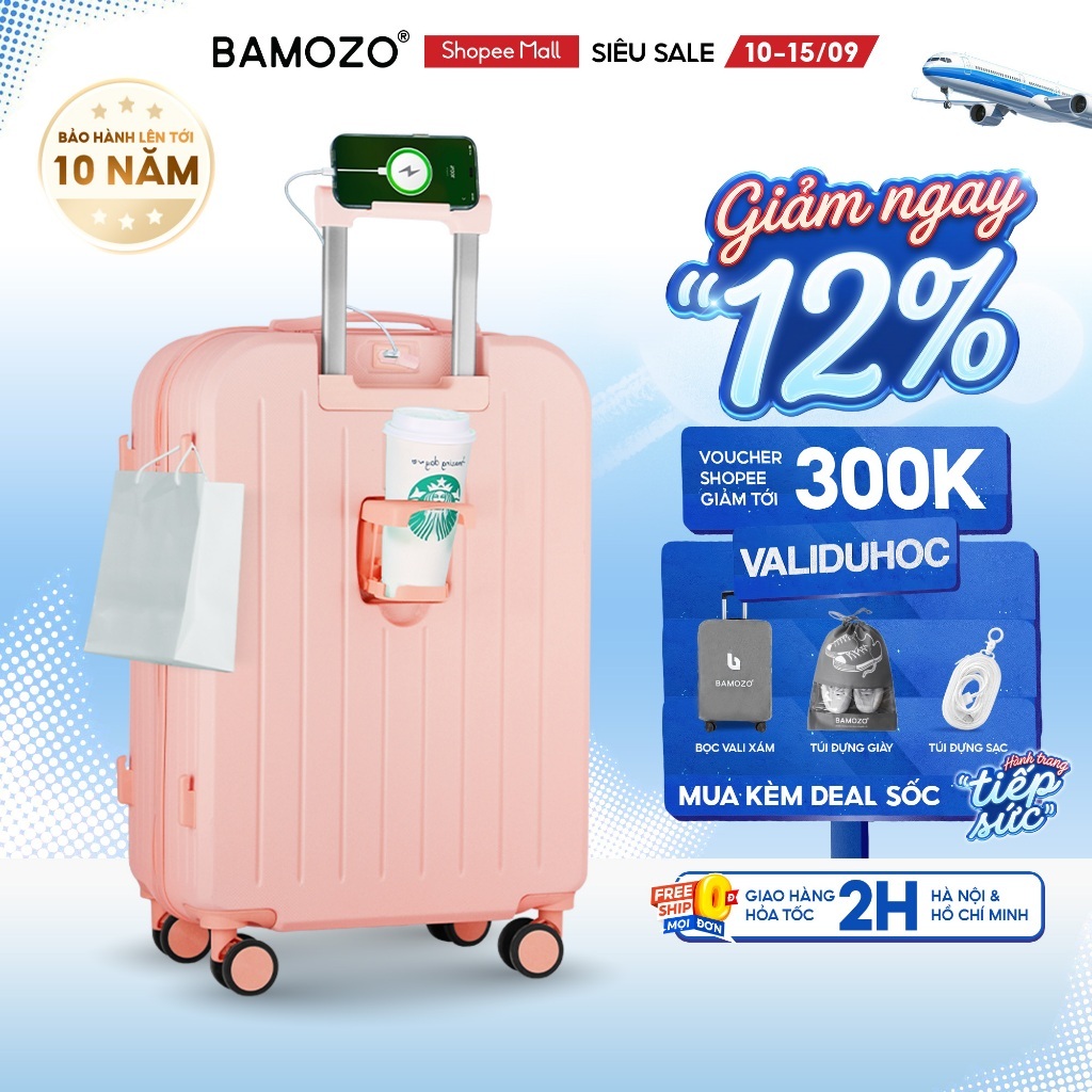 Vali Du Lịch Bamozo 8812 Thời Trang Size 20/24 Chất Liệu Nhựa ABS 3 Lớp Bền Đẹp_8812