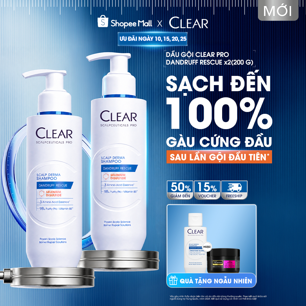 [MỚI] Bộ Đôi Dầu Gội Clear Pro Sạch Gàu Cứng Đầu Đến 100%, Ngăn Gàu Quay Lại, Sạch Dầu Thừa & Giúp Tóc Trông Dày Hơn