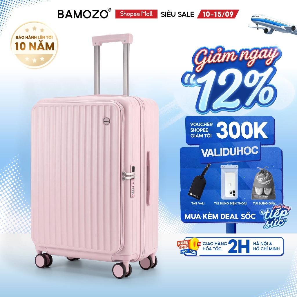 Vali Du Lịch Bamozo Mở Rộng X-Plus Thời Trang Size 20/24/28 Tăng 15% Sức Chứa, Khóa TSA Chống Trộm_XPLUS