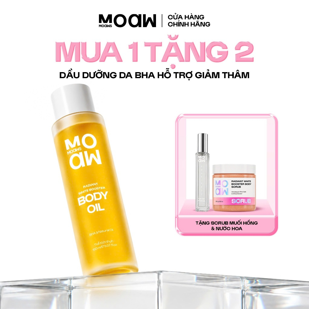 [MUA 1 TẶNG 2] Dầu Dưỡng Trắng Body MOAW MOAWS 150ml - Hương Nước Hoa, BHA Sáng Da Vùng Tối Màu