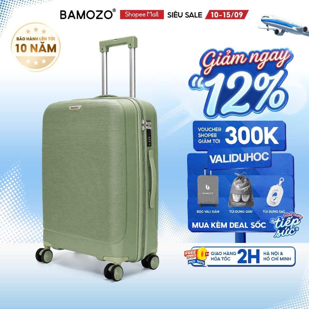 Vali Du Lịch Bamozo Kiro Size 20/24/28 Nhựa PP Cao Cấp Chống Vỡ, Khoá Kéo Chống Rạch_Kiro