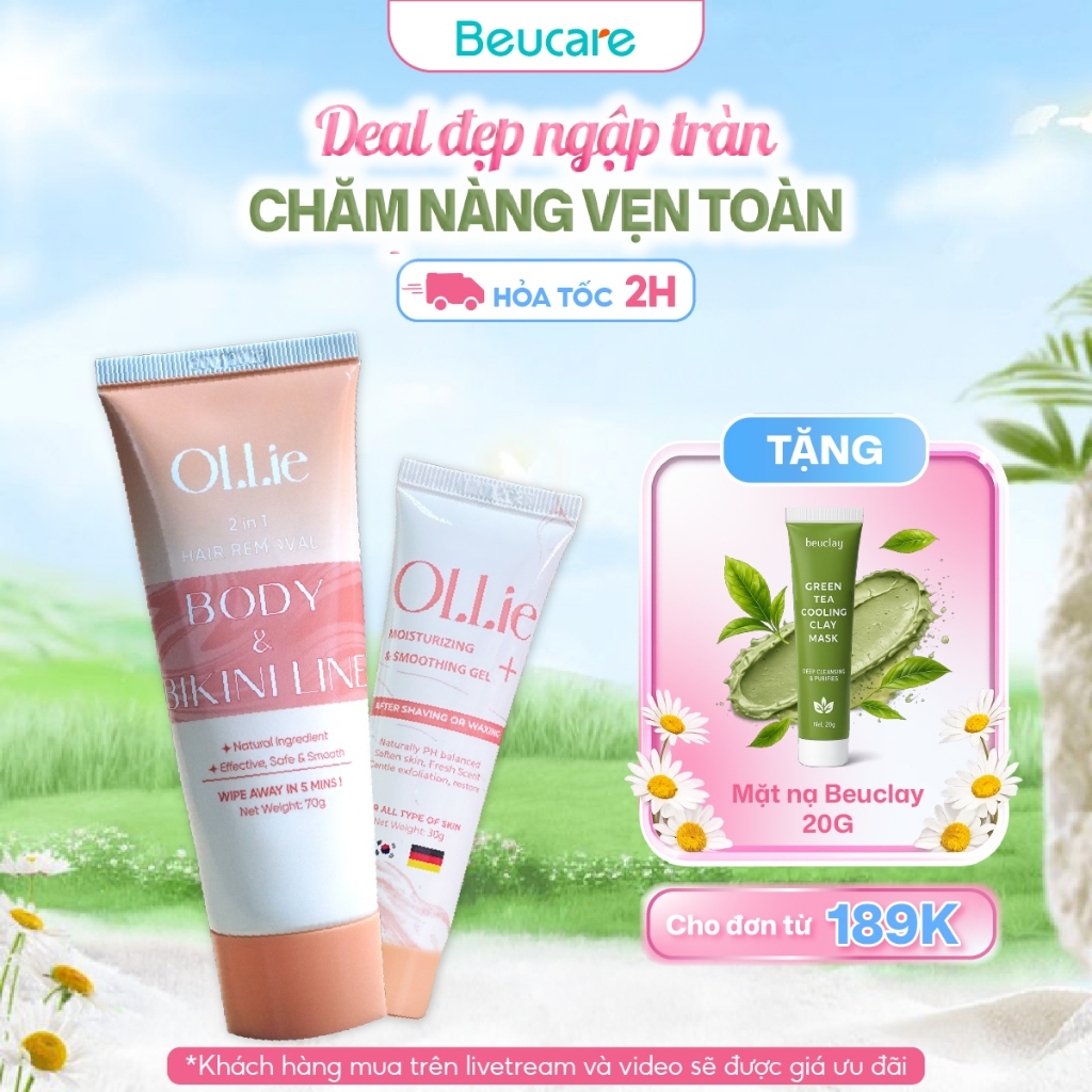 Combo kem tẩy lông và kem dưỡng Ollie tẩy vùng kín, nách, tay, chân , an toàn không đau rát,dưỡng da phù hợp mọi loại da