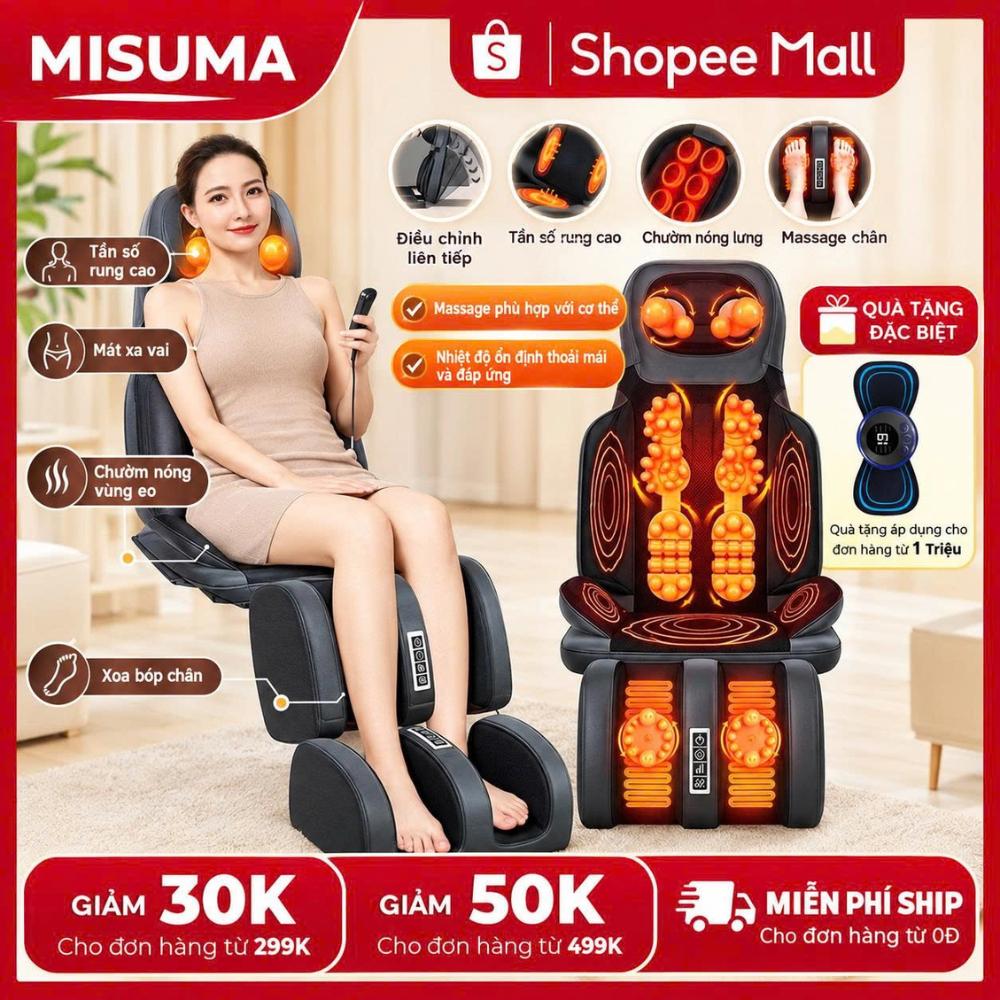 Đệm Massage Toàn Thân MX-68 Mát Xa 3D Chuyên Sâu Cho Lưng, Cổ Gáy - Quà Tặng Cho Bố Mẹ,Ông,Bà Bảo Hành 5 Năm